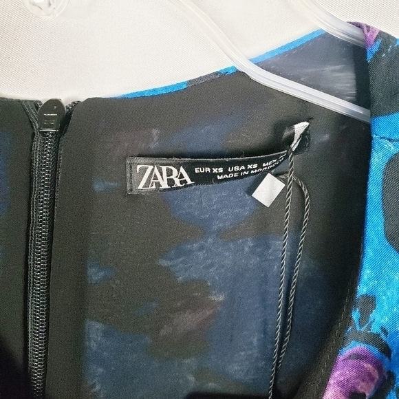 ZARA ruched long sleeve mini dress floral NWT - Picture 5 of 7